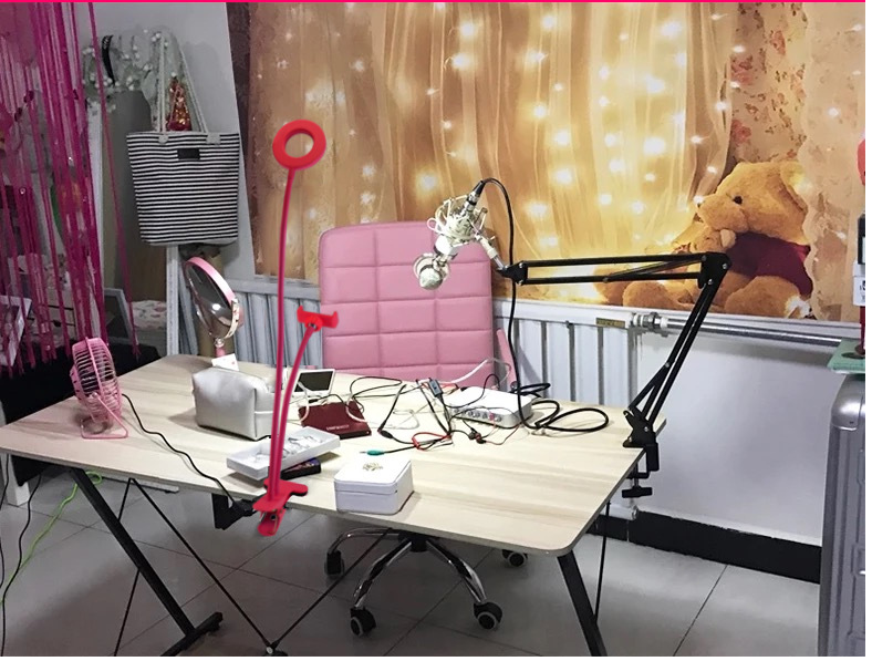 Phone Live Streaming Stand with Beauty Light Setup