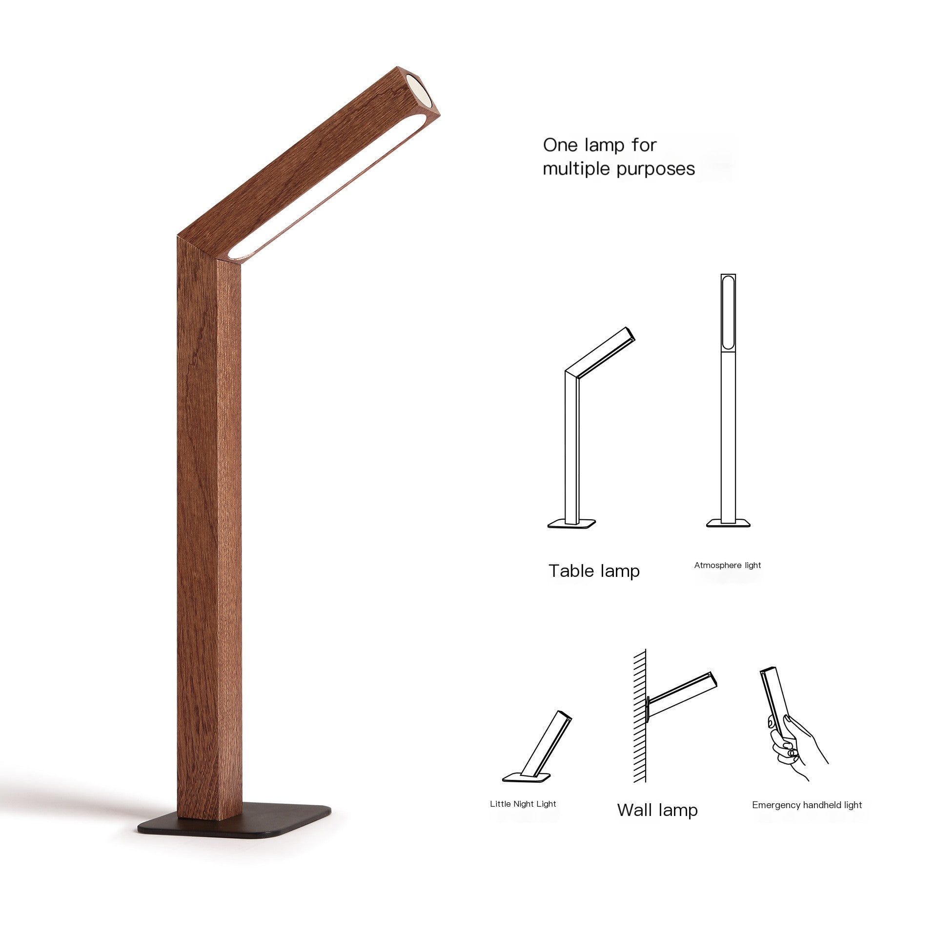 Minimalist LED Bedside Lamp with Wooden Base