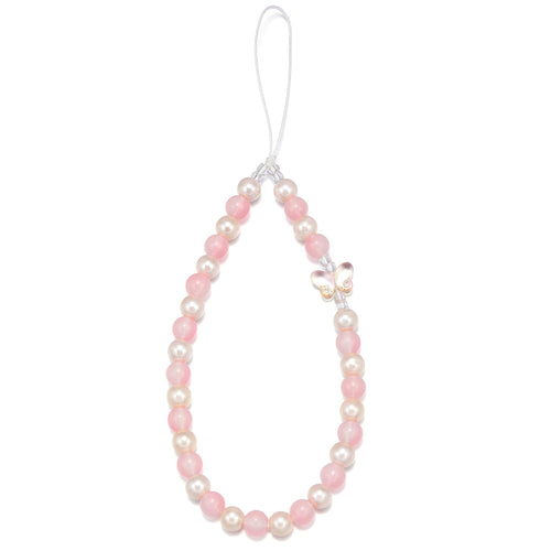 Cosace Phone Charms Beaded Phone Strap Phone Chain Butterfly Phone Wristlet Cute Bag Charm Y2k keychain Cell Phone Lanyards for Women PC-Bfly-Bead-Pink